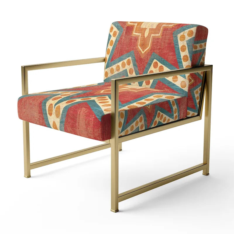 Fauteuil d'appoint bohème chic capitonné Designart, motif carreaux orange marocains - Fauteuil