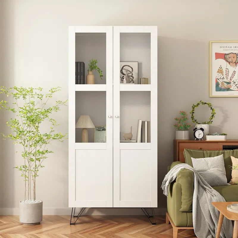 Buffet avec porte en verre acrylique et meuble de rangement en bois et métal