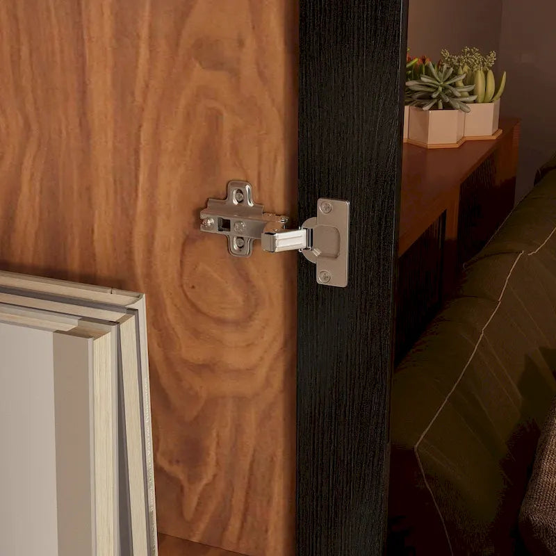 Buffet avec porte en verre acrylique et meuble de rangement en bois et métal