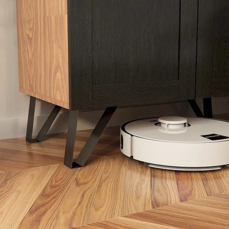 Buffet avec porte en verre acrylique et meuble de rangement en bois et métal