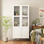 Buffet avec porte en verre acrylique et meuble de rangement en bois et métal