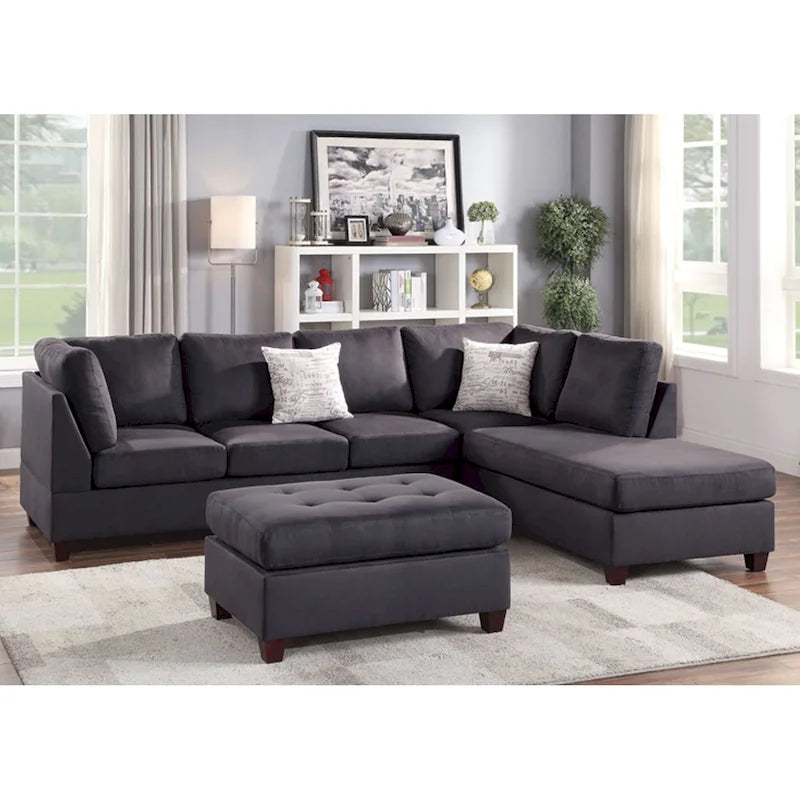 Ensemble canapé d'angle 3 pièces en tissu Poundex avec pouf