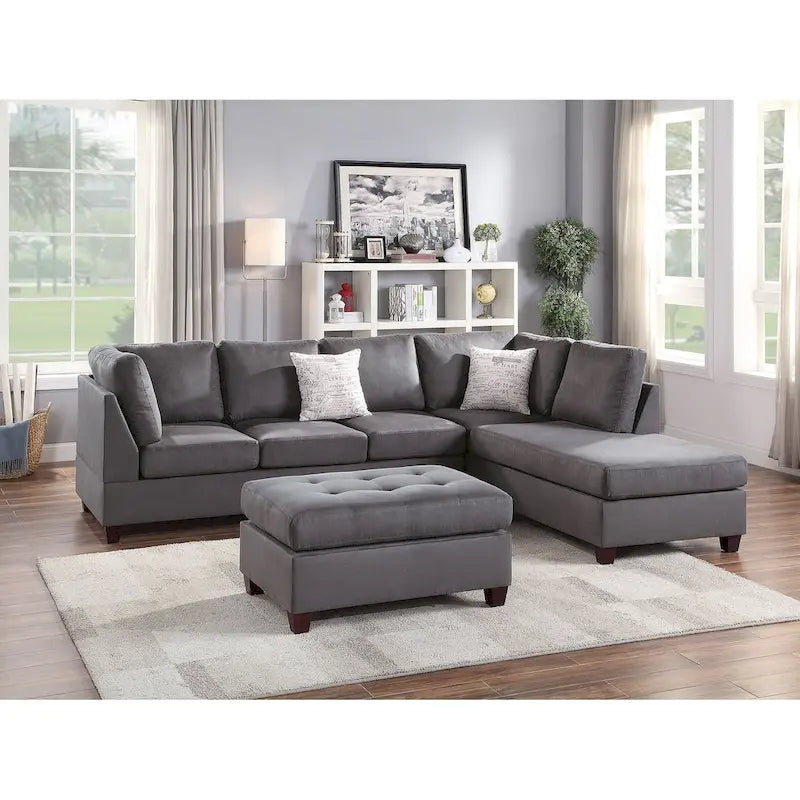 Ensemble canapé d'angle 3 pièces en tissu Poundex avec pouf