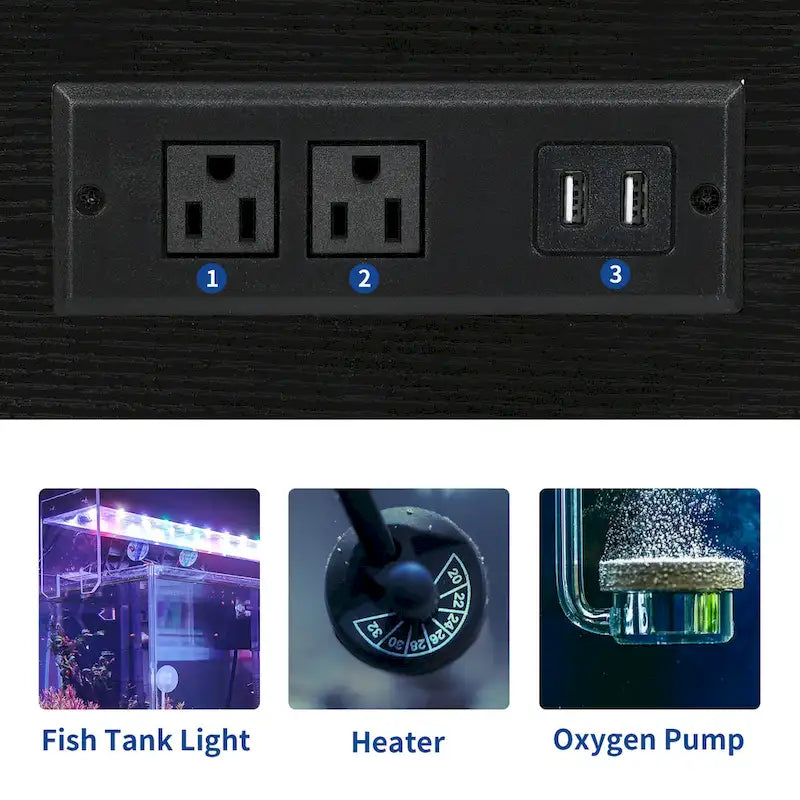 Meuble pour aquarium Moasis avec prises électriques et éclairage RGB 7 couleurs, meuble de rangement intégré