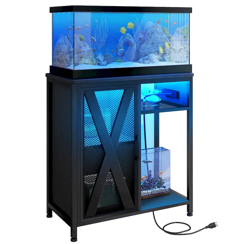 Meuble pour aquarium Moasis avec prises électriques et éclairage RGB 7 couleurs, meuble de rangement intégré