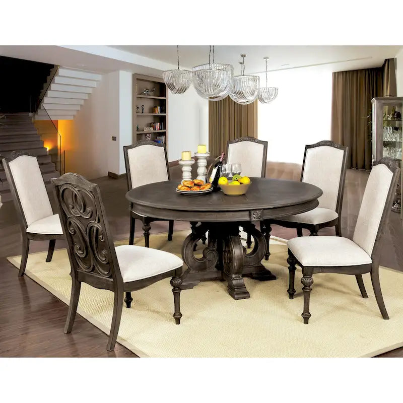 Ensemble de salle à manger rond Cornerways Traditional en bois massif brun avec pied central, par The Gray Barn