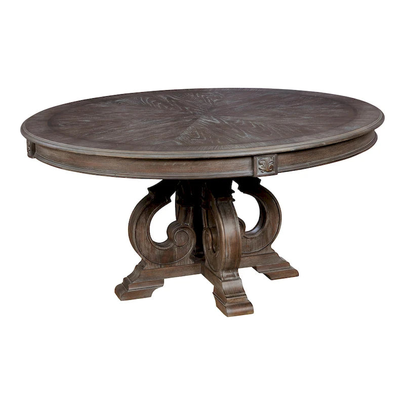 Ensemble de salle à manger rond Cornerways Traditional en bois massif brun avec pied central, par The Gray Barn