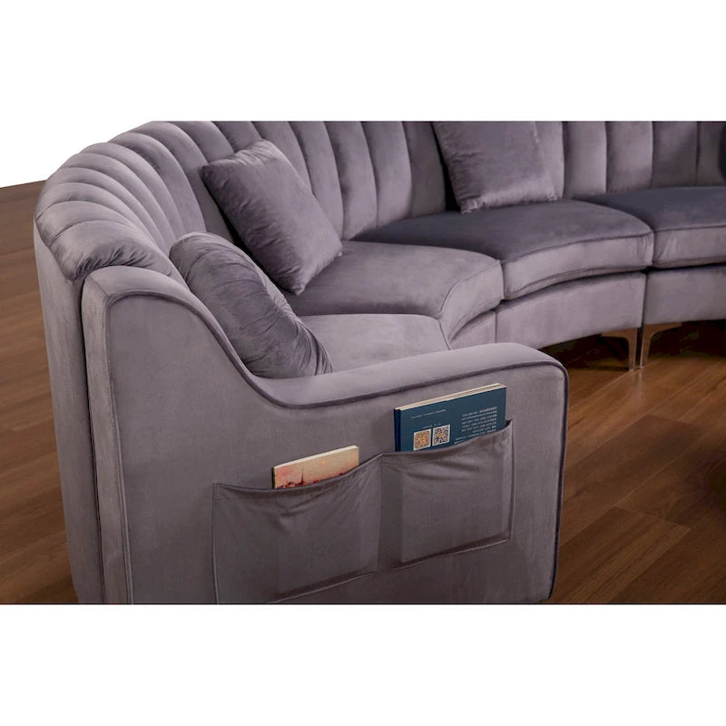 Canapés d'angle modulaires symétriques en velours, en forme de U, avec courbure arrondie - 141 cm de large