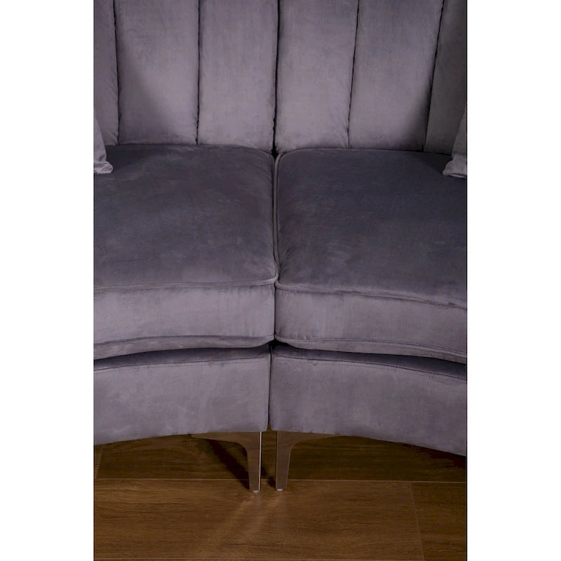 Canapés d'angle modulaires symétriques en velours, en forme de U, avec courbure arrondie - 141 cm de large