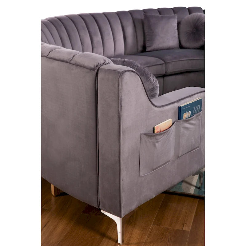 Canapés d'angle modulaires symétriques en velours, en forme de U, avec courbure arrondie - 141 cm de large