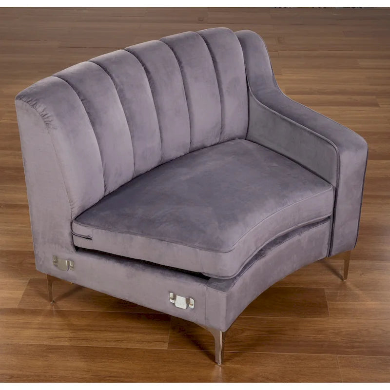 Canapés d'angle modulaires symétriques en velours, en forme de U, avec courbure arrondie - 141 cm de large