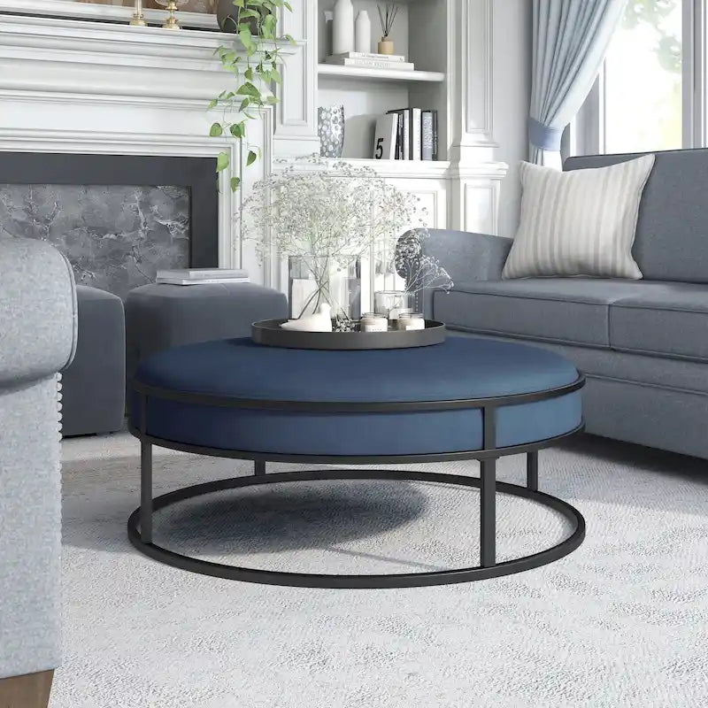 Pouf rond contemporain Chista en tissu avec coussin, par Furniture of America