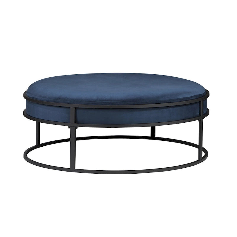 Pouf rond contemporain Chista en tissu avec coussin, par Furniture of America