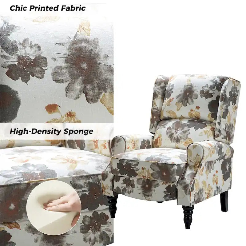 Ensemble de 2 fauteuils inclinables manuels Olympus à oreilles, capitonnés, avec pieds en bois massif, par HULALA HOME