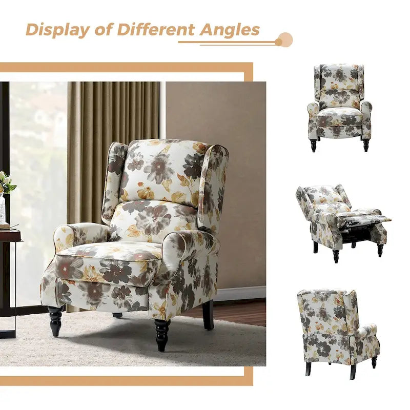 Ensemble de 2 fauteuils inclinables manuels Olympus à oreilles, capitonnés, avec pieds en bois massif, par HULALA HOME