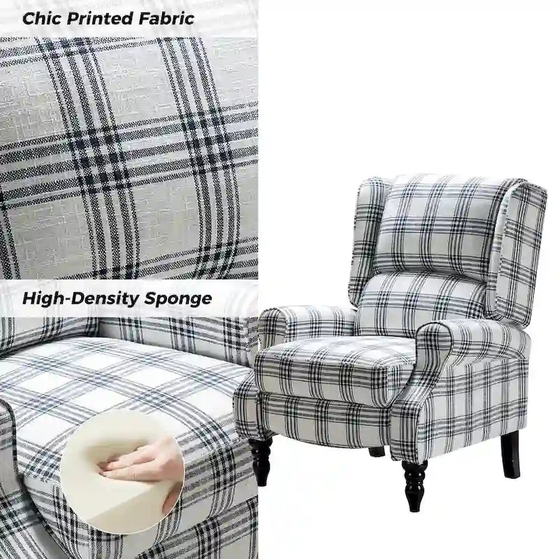 Ensemble de 2 fauteuils inclinables manuels Olympus à oreilles, capitonnés, avec pieds en bois massif, par HULALA HOME