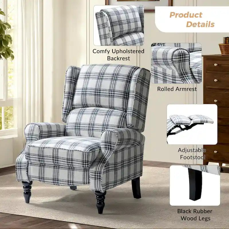 Ensemble de 2 fauteuils inclinables manuels Olympus à oreilles, capitonnés, avec pieds en bois massif, par HULALA HOME