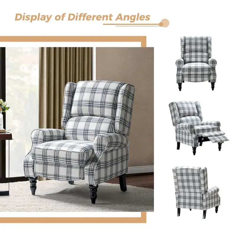 Ensemble de 2 fauteuils inclinables manuels Olympus à oreilles, capitonnés, avec pieds en bois massif, par HULALA HOME