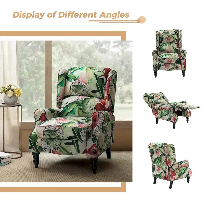 Ensemble de 2 fauteuils inclinables manuels Olympus à oreilles, capitonnés, avec pieds en bois massif, par HULALA HOME