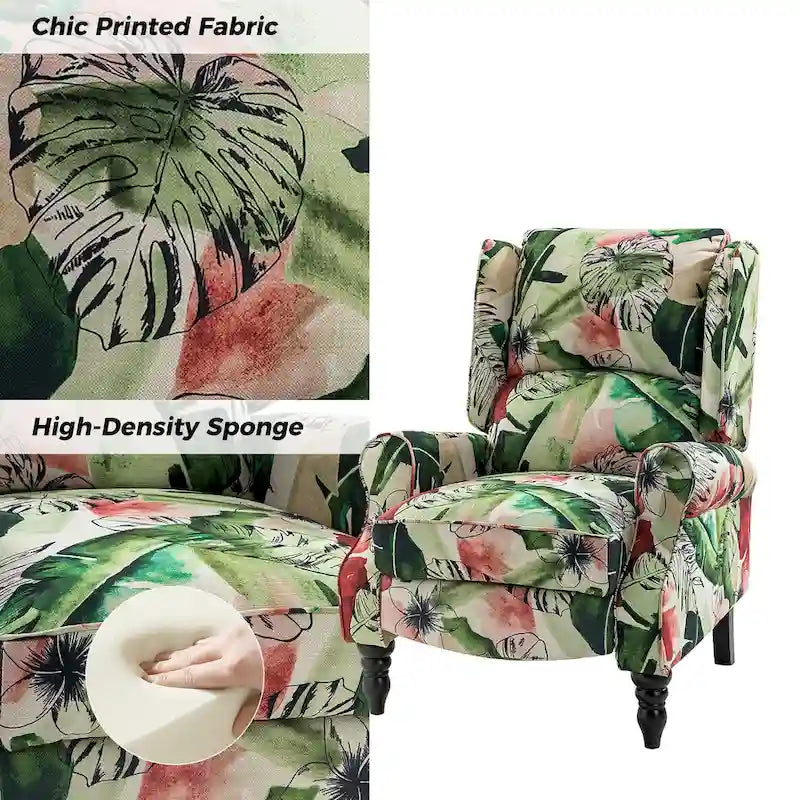 Ensemble de 2 fauteuils inclinables manuels Olympus à oreilles, capitonnés, avec pieds en bois massif, par HULALA HOME