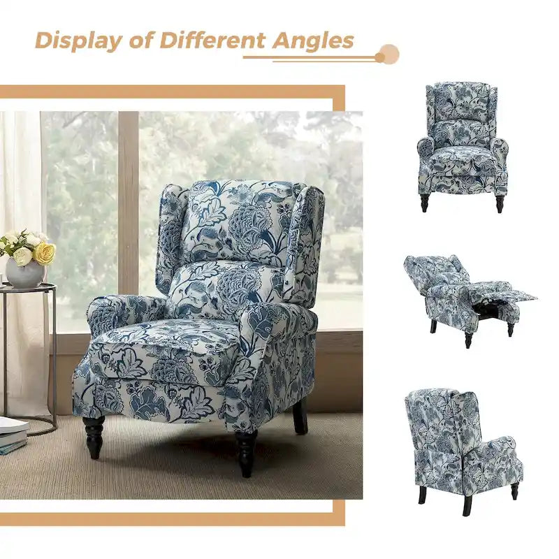 Ensemble de 2 fauteuils inclinables manuels Olympus à oreilles, capitonnés, avec pieds en bois massif, par HULALA HOME