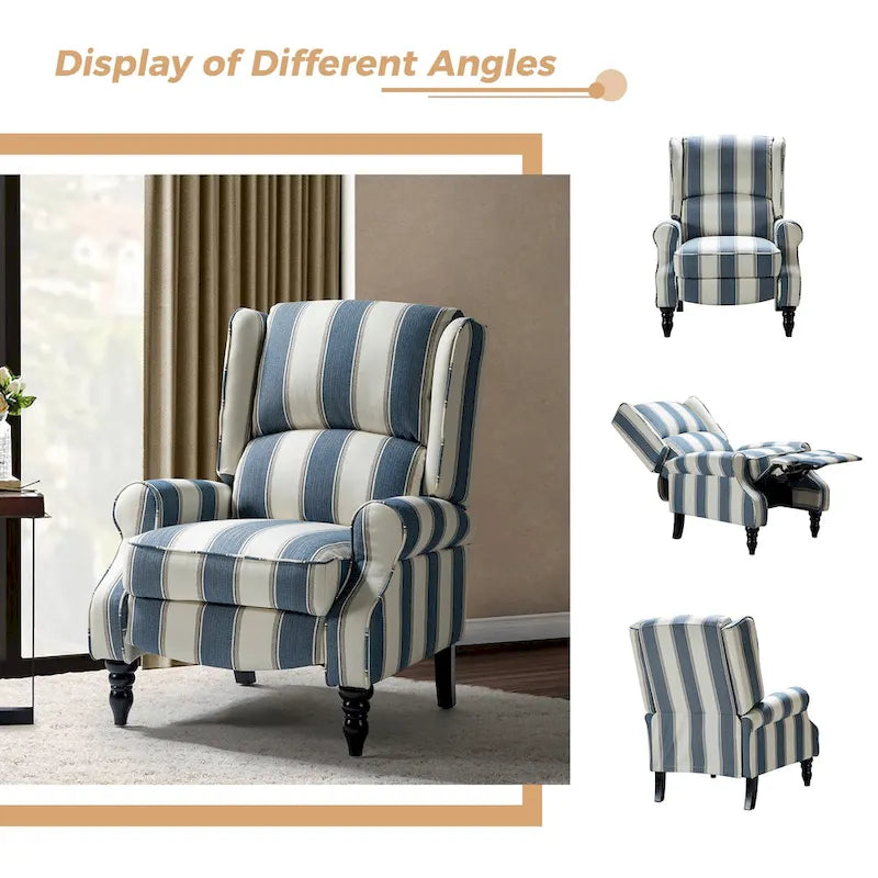 Ensemble de 2 fauteuils inclinables manuels Olympus à oreilles, capitonnés, avec pieds en bois massif, par HULALA HOME