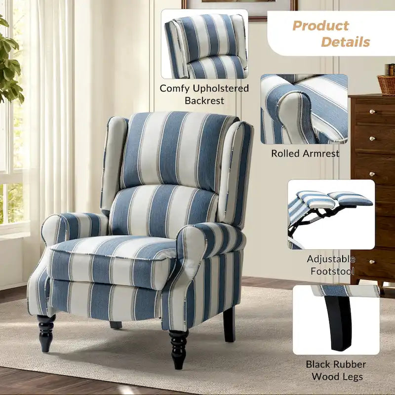 Ensemble de 2 fauteuils inclinables manuels Olympus à oreilles, capitonnés, avec pieds en bois massif, par HULALA HOME