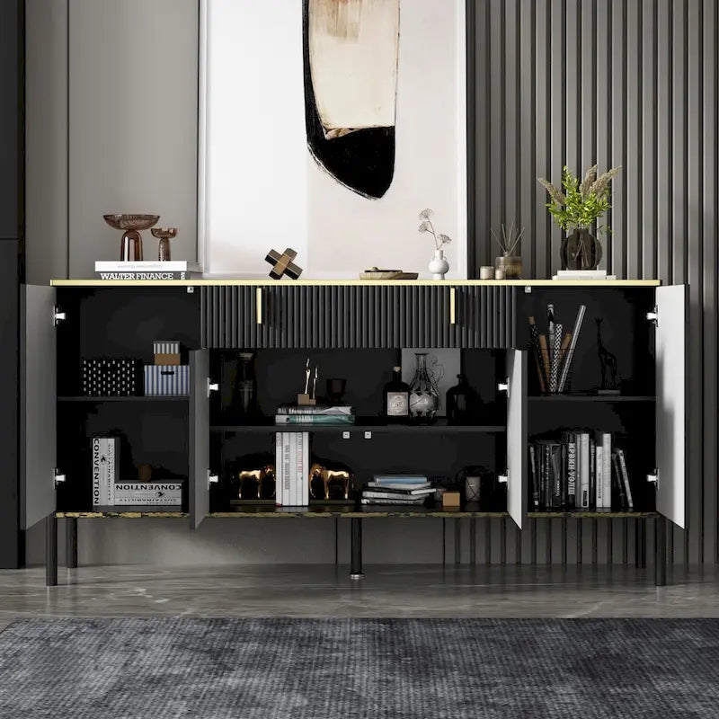 Buffet de cuisine Timechee à 4 portes et 2 tiroirs supérieurs, meuble de rangement d'appoint