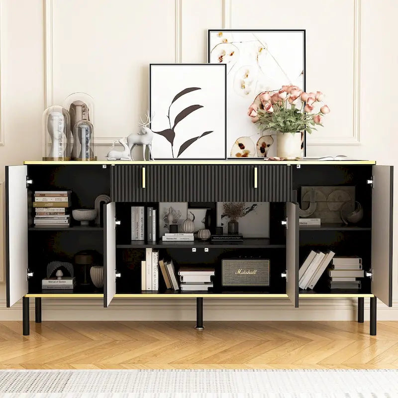 Buffet de cuisine Timechee à 4 portes et 2 tiroirs supérieurs, meuble de rangement d'appoint