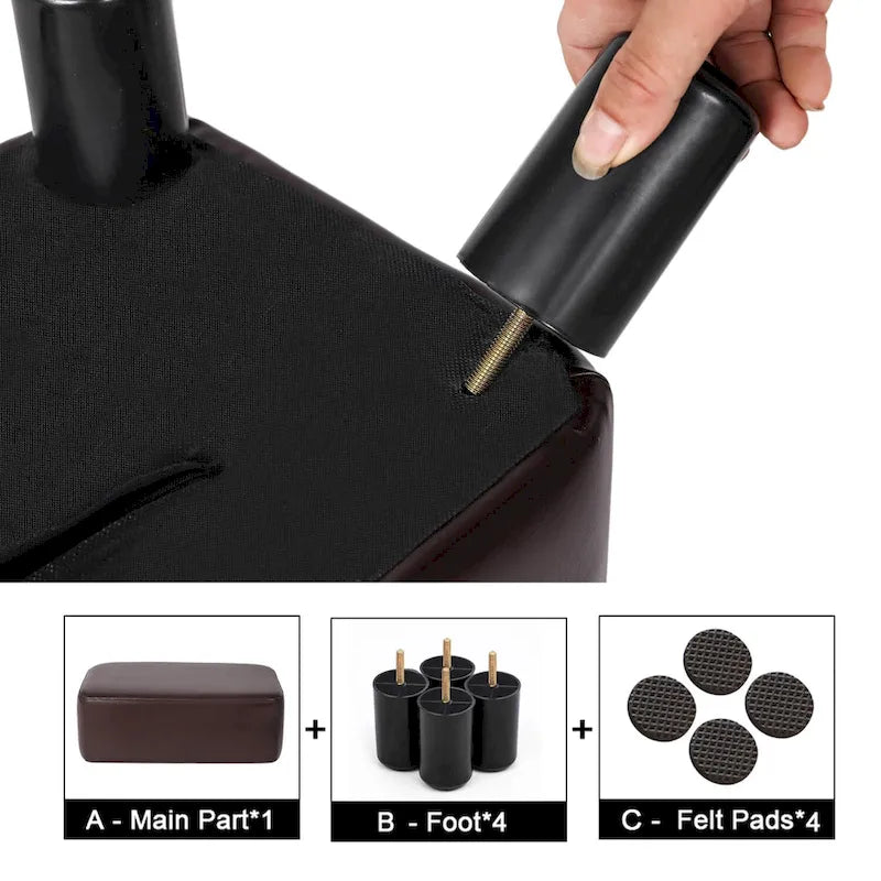 Repose-pieds rectangulaire Adeco petit modèle en cuir PU, ottoman moderne