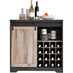 Meuble bar à café avec porte coulissante de style grange, buffet industriel avec rangement pour bouteilles de vin