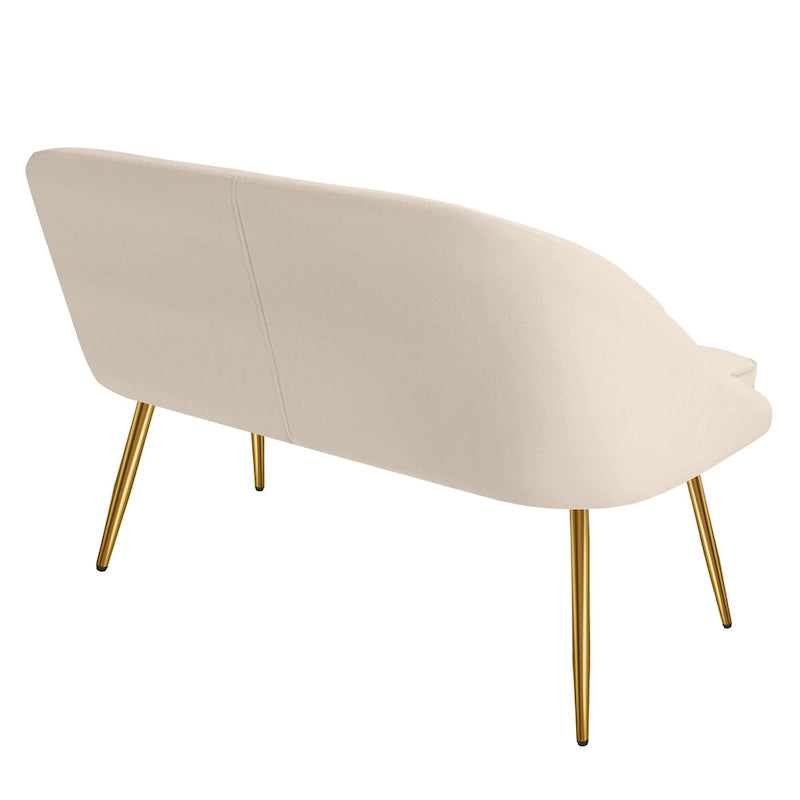 Canapé deux places contemporain capitonné avec pieds en métal doré, idéal pour le salon ou la chambre.