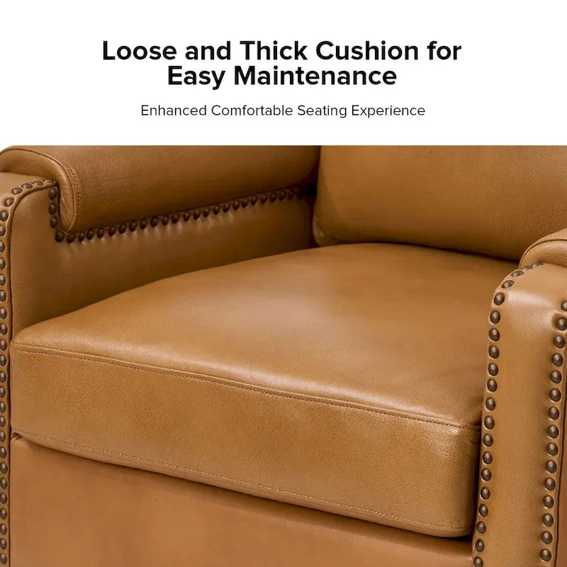 Fauteuil Kunz transitionnel en cuir véritable avec coussin amovible et garnitures cloutées, ensemble de 2 par HULALA HOME