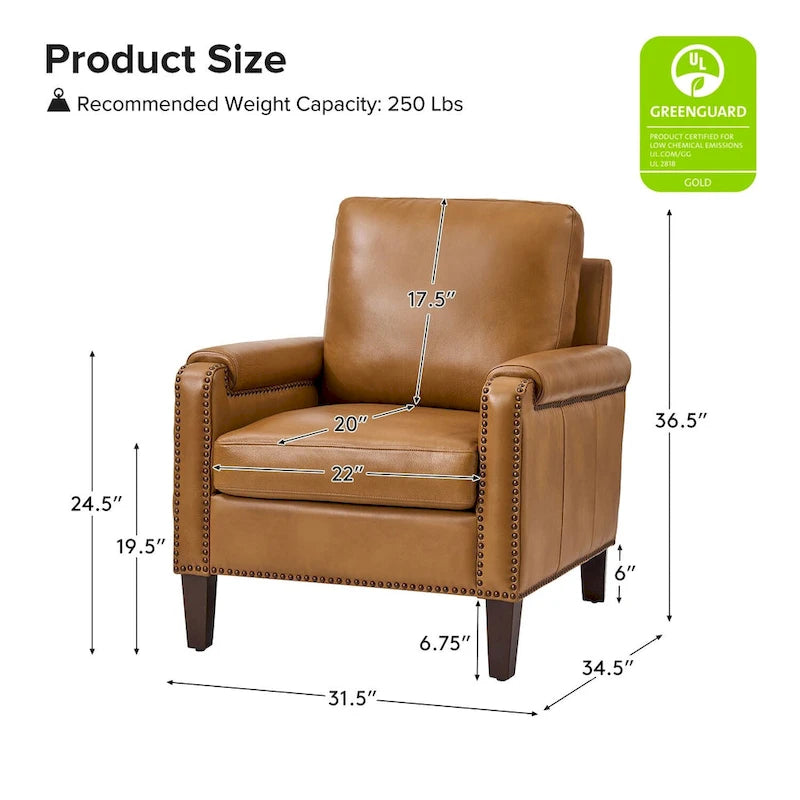 Fauteuil Kunz transitionnel en cuir véritable avec coussin amovible et garnitures cloutées, ensemble de 2 par HULALA HOME
