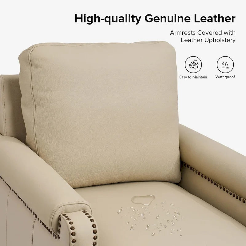 Fauteuil Kunz transitionnel en cuir véritable avec coussin amovible et garnitures cloutées, ensemble de 2 par HULALA HOME