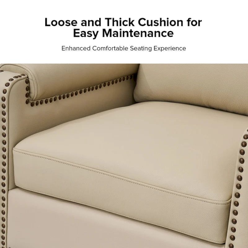 Fauteuil Kunz transitionnel en cuir véritable avec coussin amovible et garnitures cloutées, ensemble de 2 par HULALA HOME