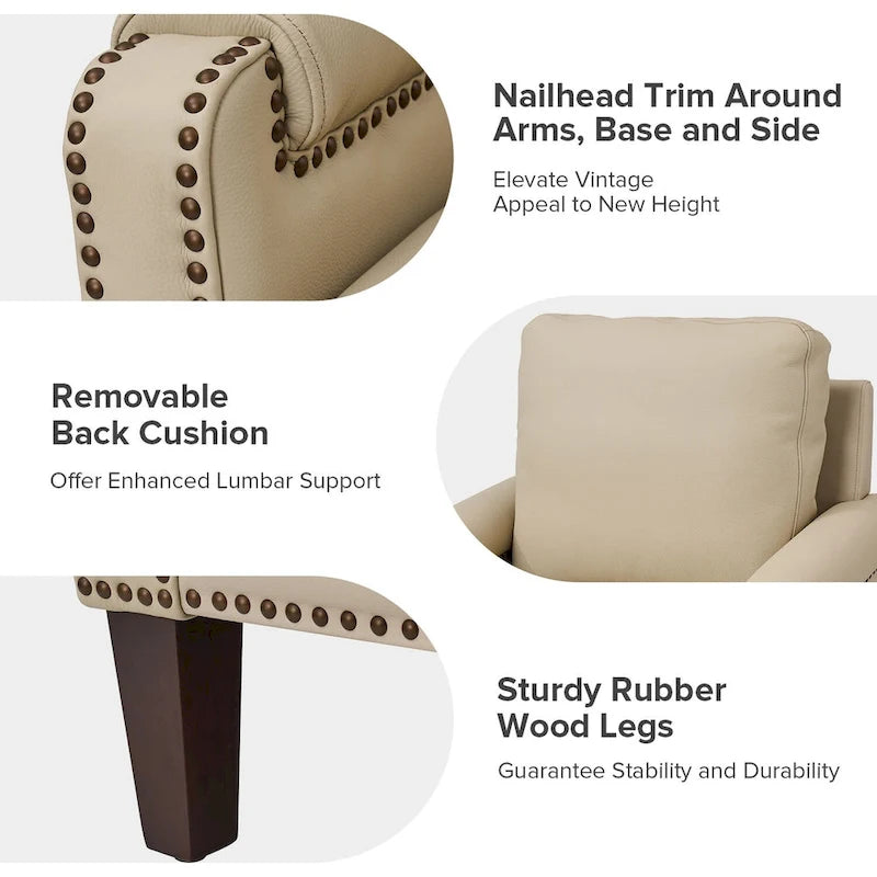 Fauteuil Kunz transitionnel en cuir véritable avec coussin amovible et garnitures cloutées, ensemble de 2 par HULALA HOME