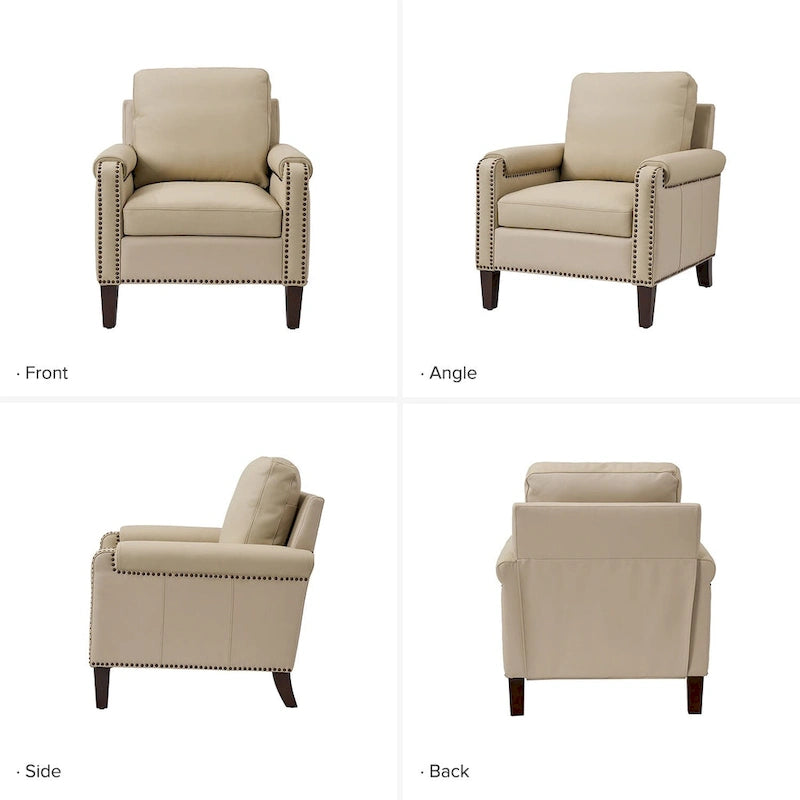 Fauteuil Kunz transitionnel en cuir véritable avec coussin amovible et garnitures cloutées, ensemble de 2 par HULALA HOME