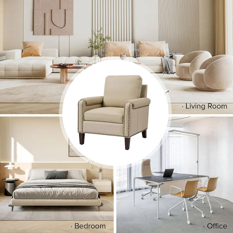 Fauteuil Kunz transitionnel en cuir véritable avec coussin amovible et garnitures cloutées, ensemble de 2 par HULALA HOME