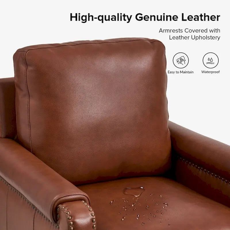 Fauteuil Kunz transitionnel en cuir véritable avec coussin amovible et garnitures cloutées, ensemble de 2 par HULALA HOME