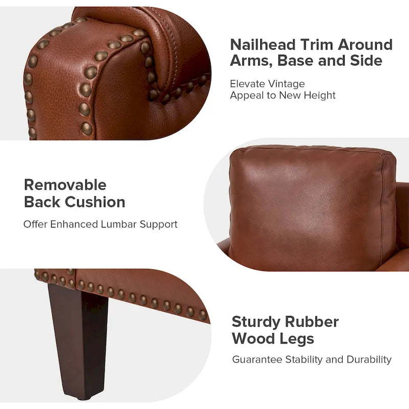 Fauteuil Kunz transitionnel en cuir véritable avec coussin amovible et garnitures cloutées, ensemble de 2 par HULALA HOME