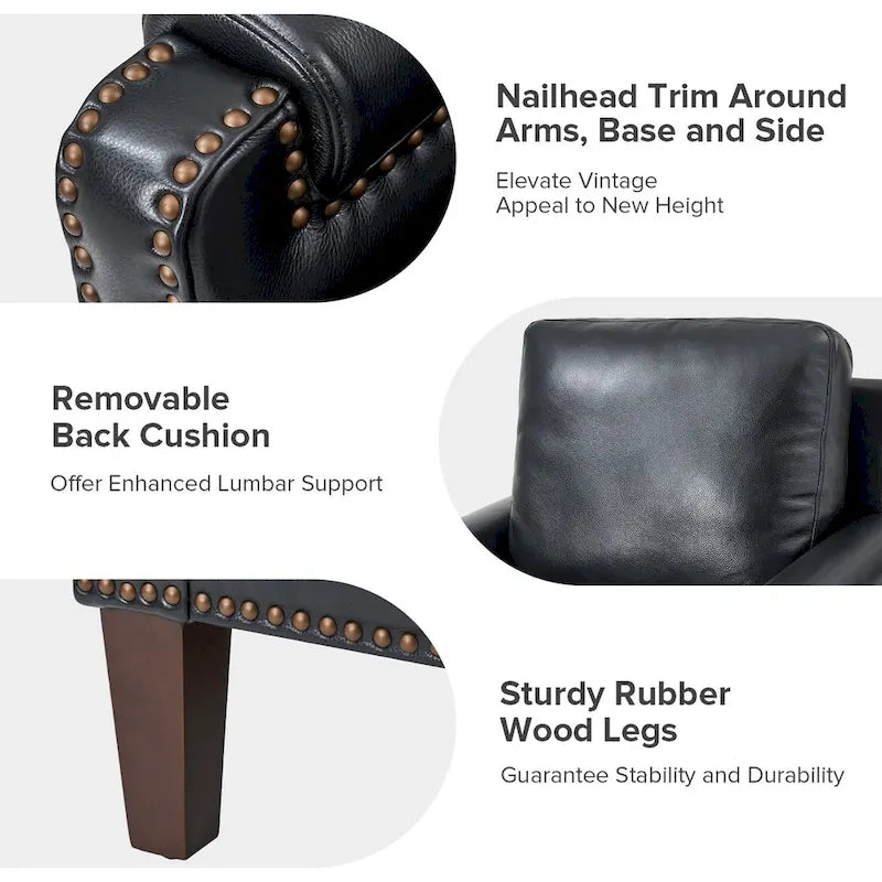Fauteuil Kunz transitionnel en cuir véritable avec coussin amovible et garnitures cloutées, ensemble de 2 par HULALA HOME