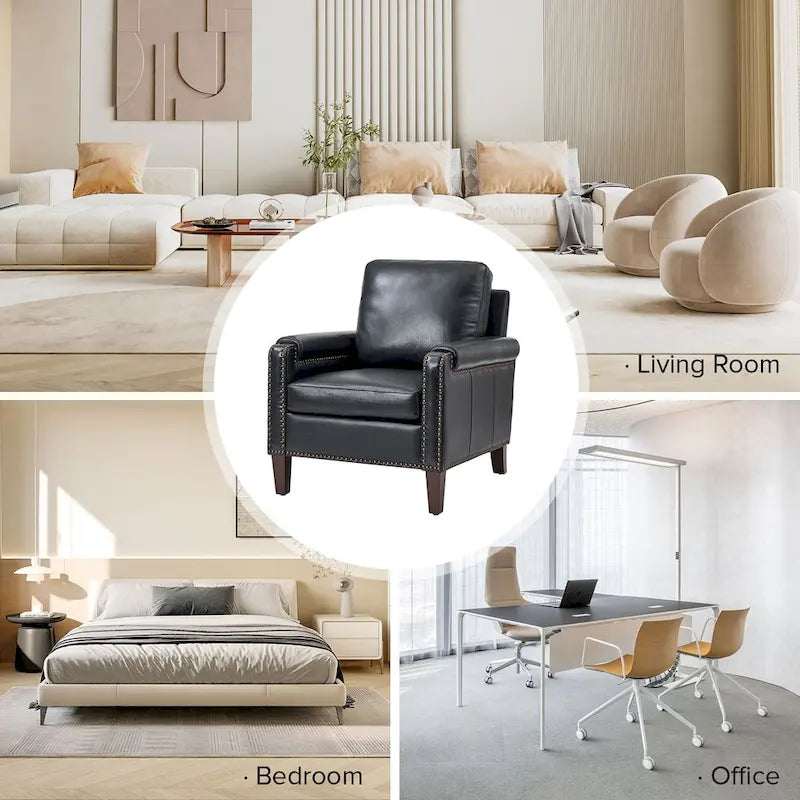 Fauteuil Kunz transitionnel en cuir véritable avec coussin amovible et garnitures cloutées, ensemble de 2 par HULALA HOME