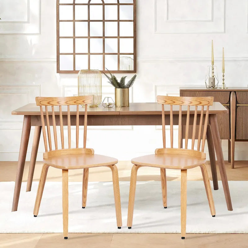 Chaises de salle à manger Windsor à dossier à fuseaux en bois massif, ensemble de 2 - 17,44 (L) x 19,7 (P) x 33,1 (H)