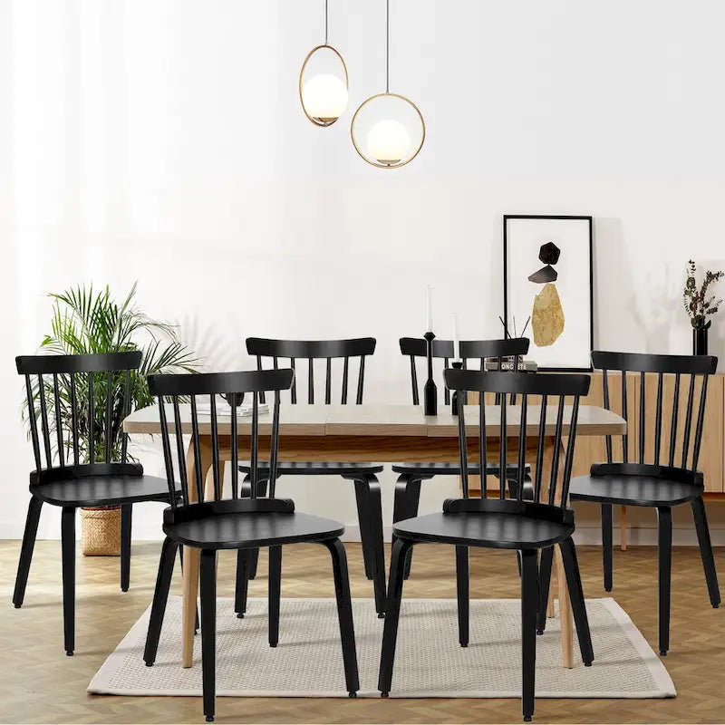 Chaises de salle à manger Windsor à dossier à fuseaux en bois massif, ensemble de 2 - 17,44 (L) x 19,7 (P) x 33,1 (H)