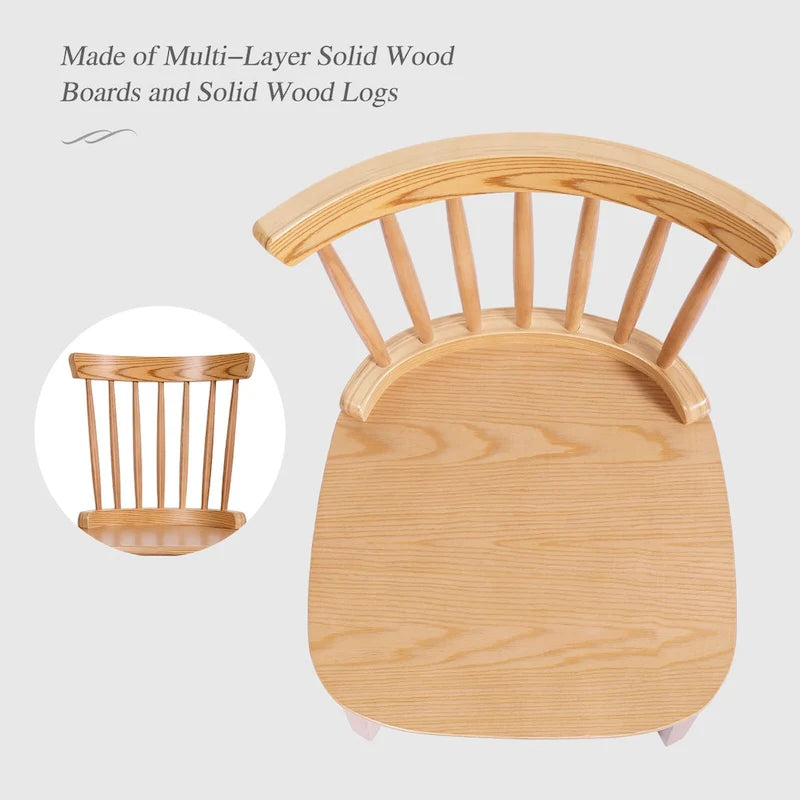 Chaises de salle à manger Windsor à dossier à fuseaux en bois massif, ensemble de 2 - 17,44 (L) x 19,7 (P) x 33,1 (H)