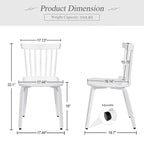 Chaises de salle à manger Windsor à dossier à fuseaux en bois massif, ensemble de 2 - 17,44 (L) x 19,7 (P) x 33,1 (H)