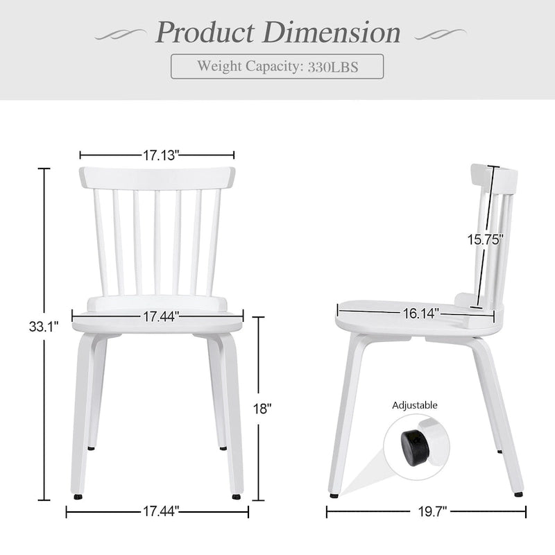Chaises de salle à manger Windsor à dossier à fuseaux en bois massif, ensemble de 2 - 17,44 (L) x 19,7 (P) x 33,1 (H)