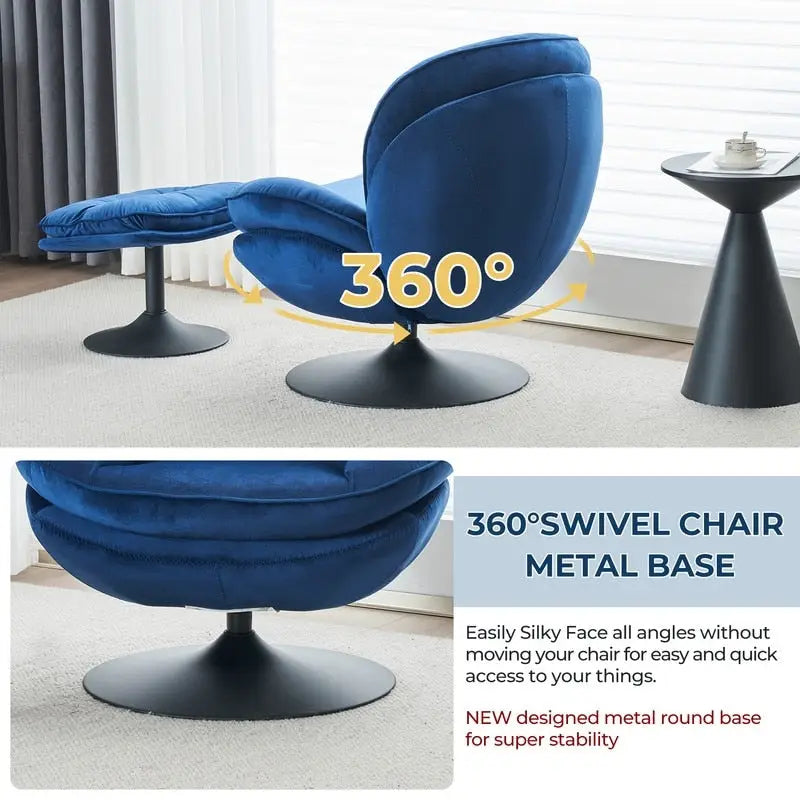 Fauteuil pivotant en velours avec repose-pieds, ensemble fauteuil de lecture rond, pivotant à 360°, structure en métal