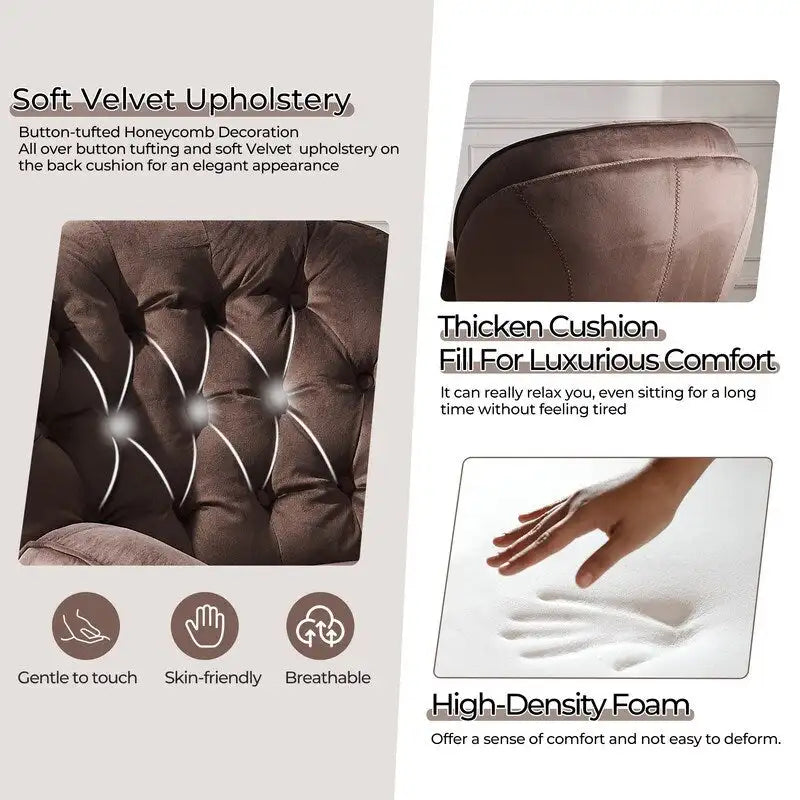 Fauteuil pivotant en velours avec repose-pieds, ensemble fauteuil de lecture rond, pivotant à 360°, structure en métal